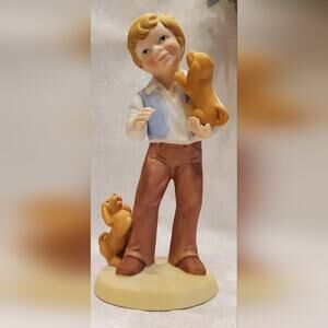 Vintage 1981 Avon "Best Friends" young boy with two puppies